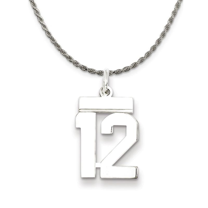 Sterling Silver Athletic Lg Polished Number 12 Necklace - 24 Inch